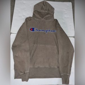 Champion Brown Hoodie Reverse Weave Sweater Distressed Faded Men's Large